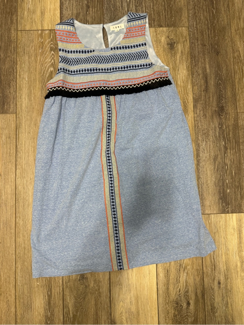 THML Heather Blue Embroidered Sleeveless Dress